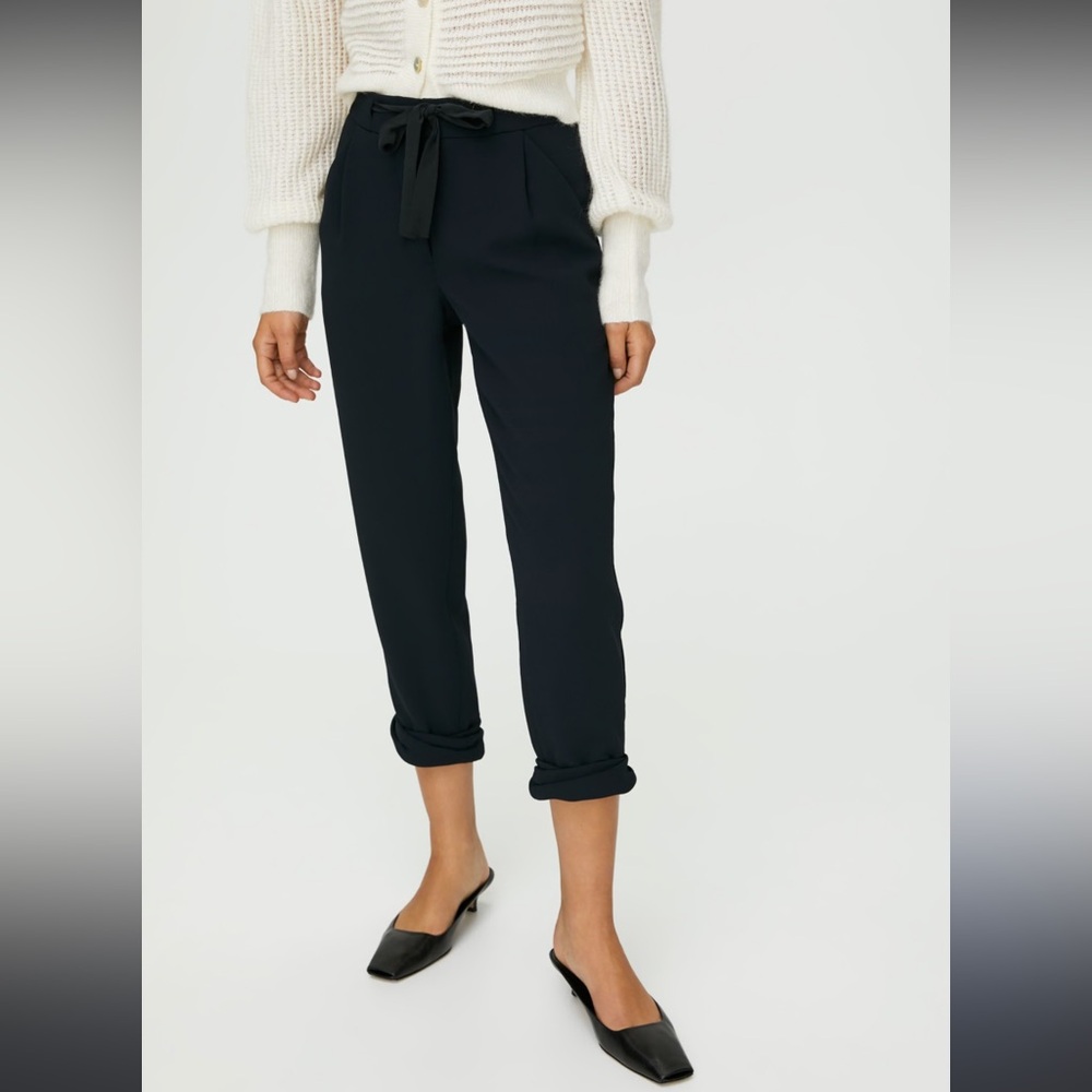 Wilfred Black High-Waisted Tie-Waist Pants with Cropped Hem, Size 00,